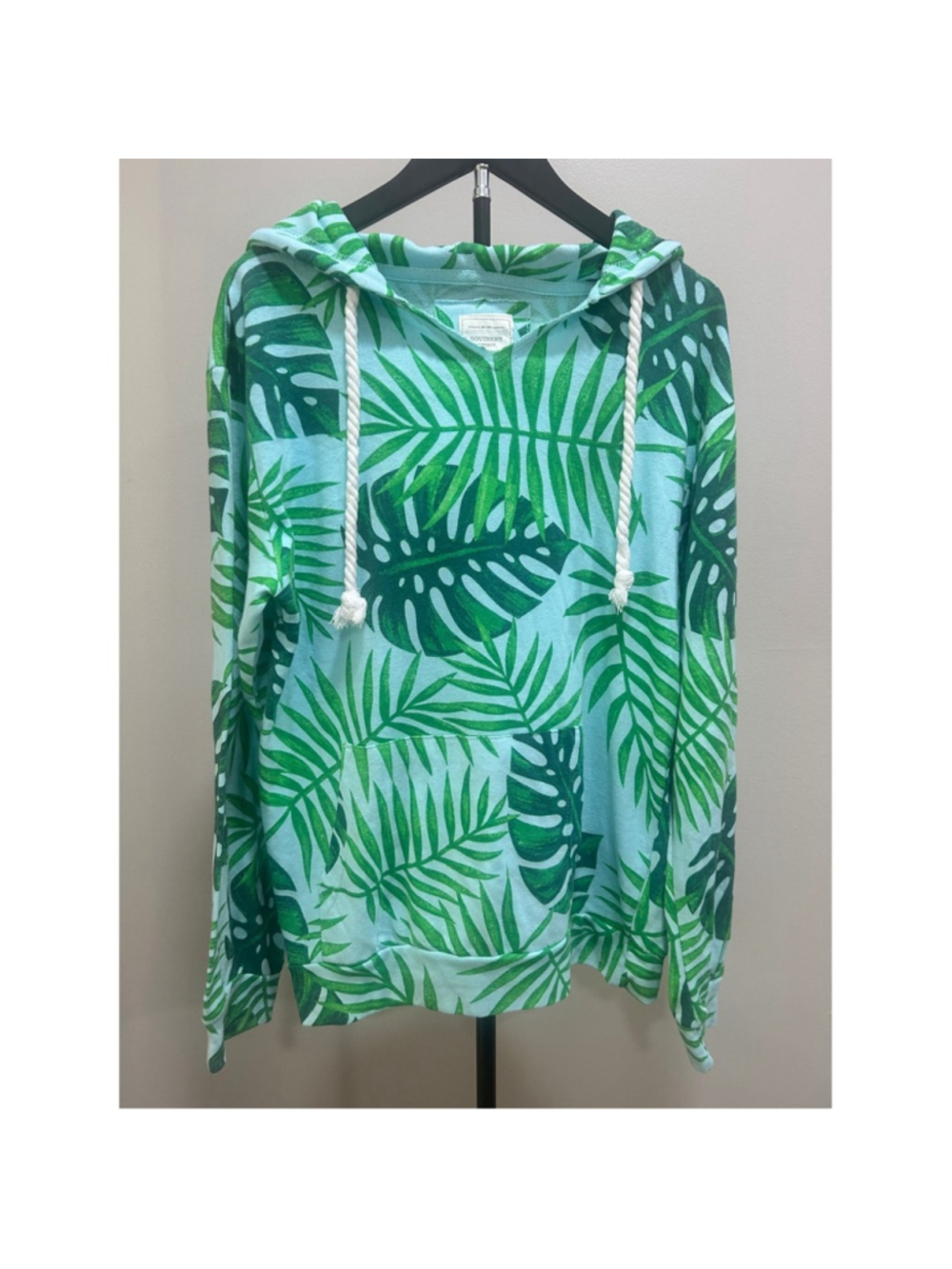 Southern Spirit XL Tropical Palm Leaf Monstera Print Rope Hoodie LHP6535